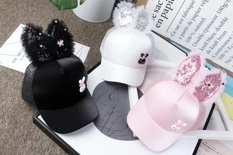 Girls & Boys Pink Sequin Rabbit Ears Baseball Cap — feature 2