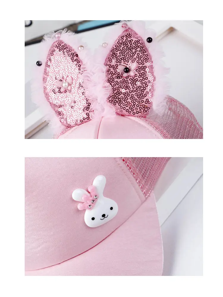 Girls & Boys Pink Sequin Rabbit Ears Baseball Cap — feature 4