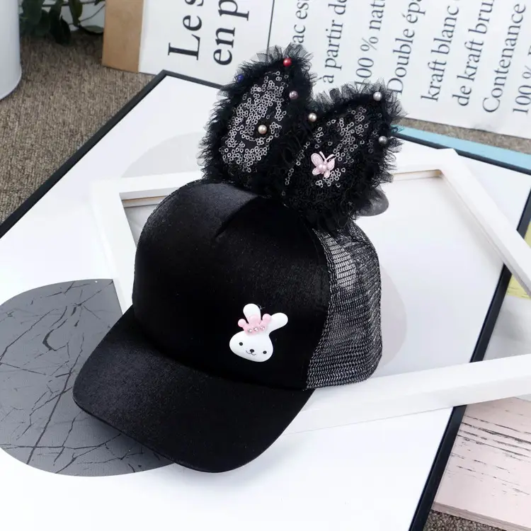 Girls & Boys Pink Sequin Rabbit Ears Baseball Cap — feature 6