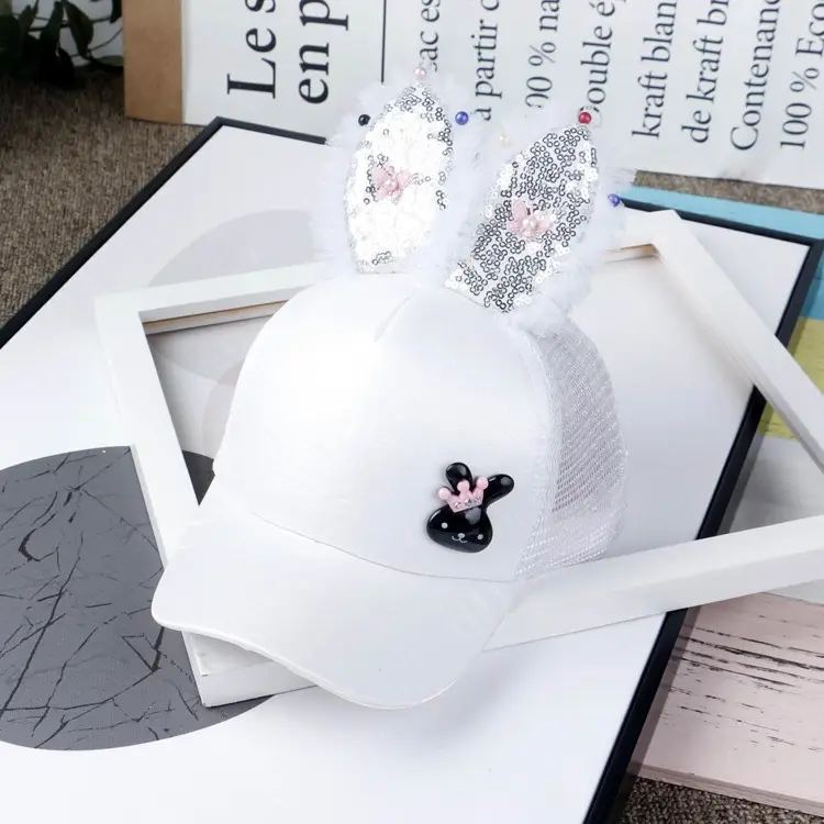 Girls & Boys Pink Sequin Rabbit Ears Baseball Cap — feature 7