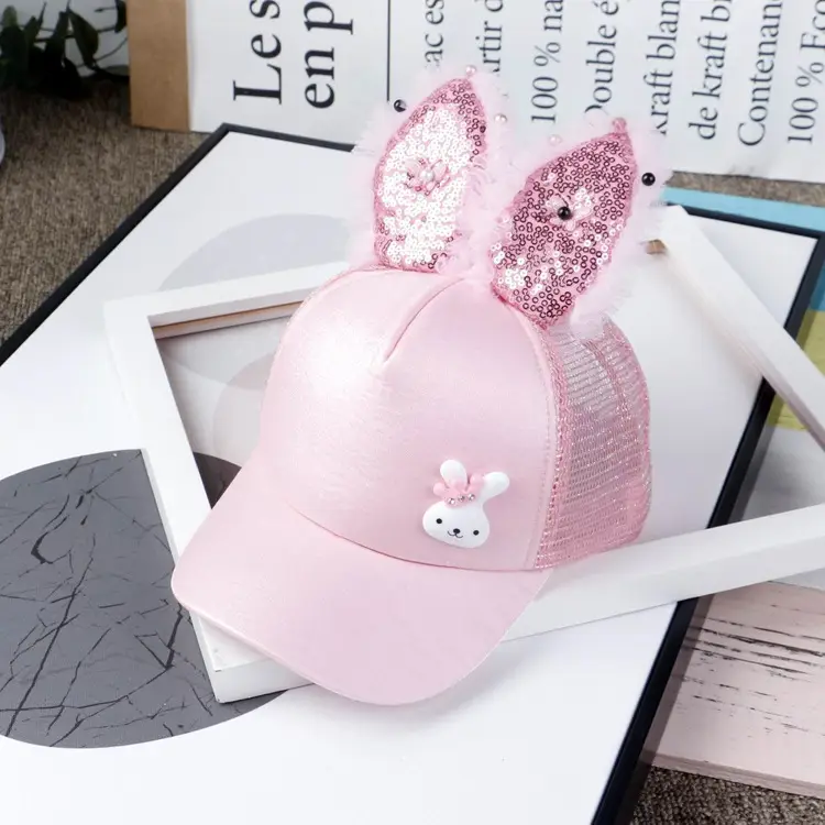Girls & Boys Pink Sequin Rabbit Ears Baseball Cap — feature 8