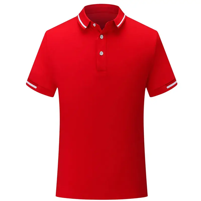 Men Red Polo Shirt with White Collar Trim - Image 2