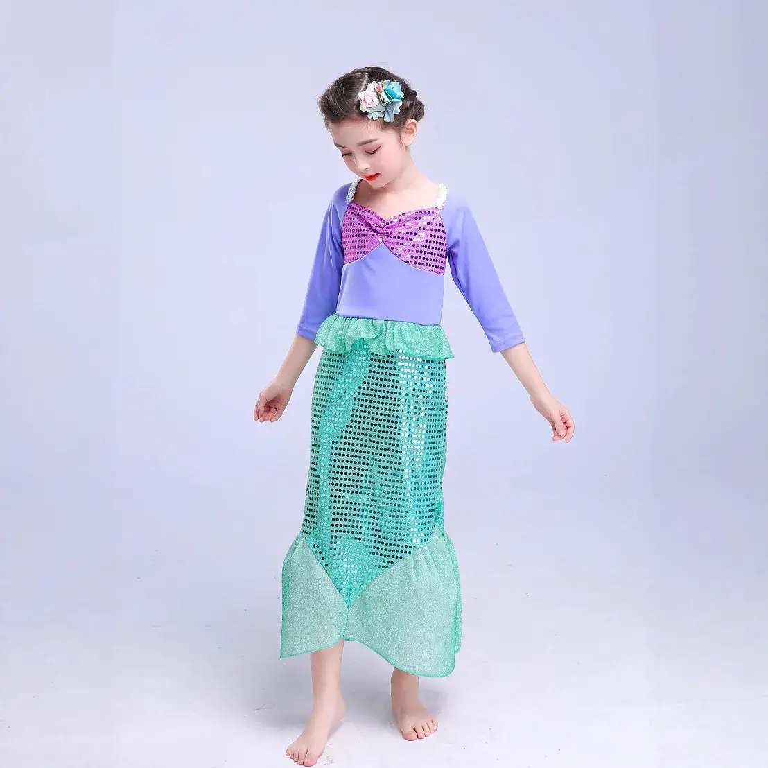 Girls Mermaid Dress Sequined Skirt Long Sleeve - Image 3