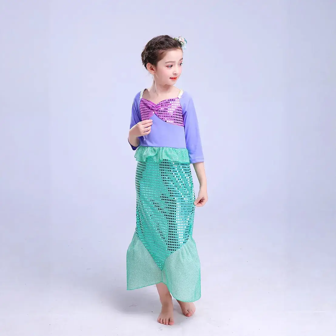 Girls Mermaid Dress Sequined Skirt Long Sleeve - Image 4