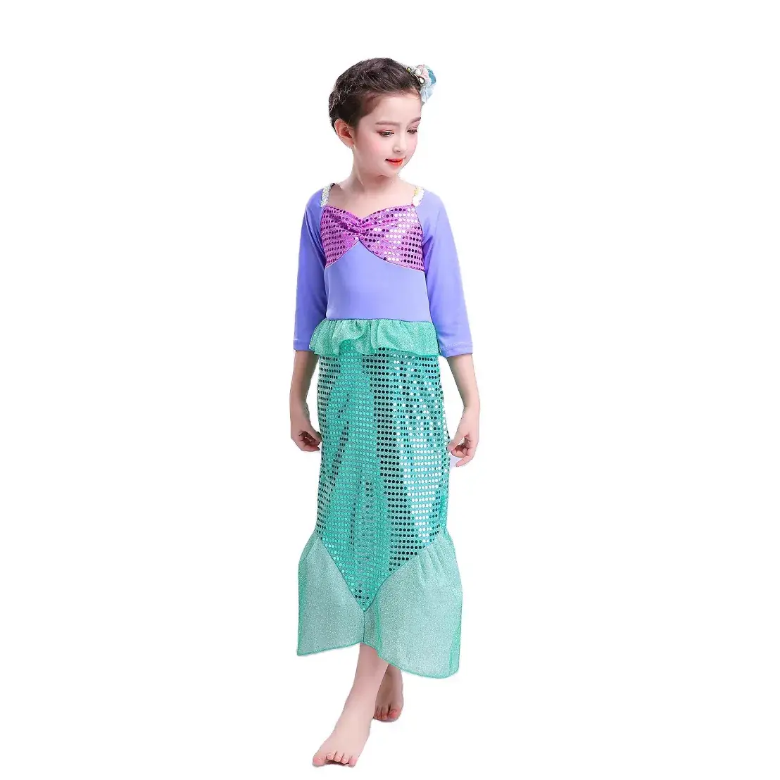 Girls Mermaid Dress Sequined Skirt Long Sleeve - Image 6