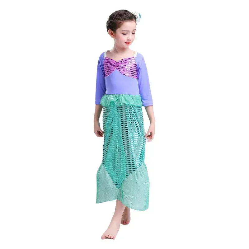 Girls Mermaid Dress Sequined Skirt Long Sleeve