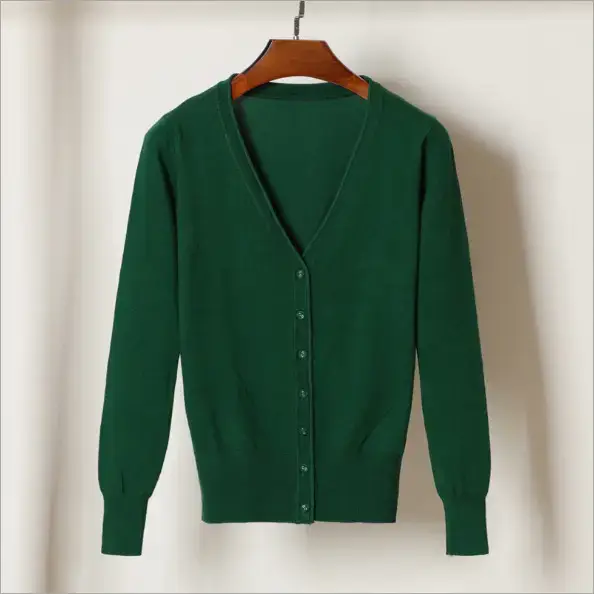 Green V-Neck Women's Cardigan Saree 2020 - Image 12