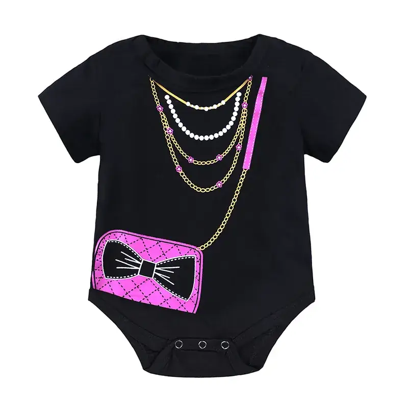 Black Baby Bow & Neckline Romper with Hair Band