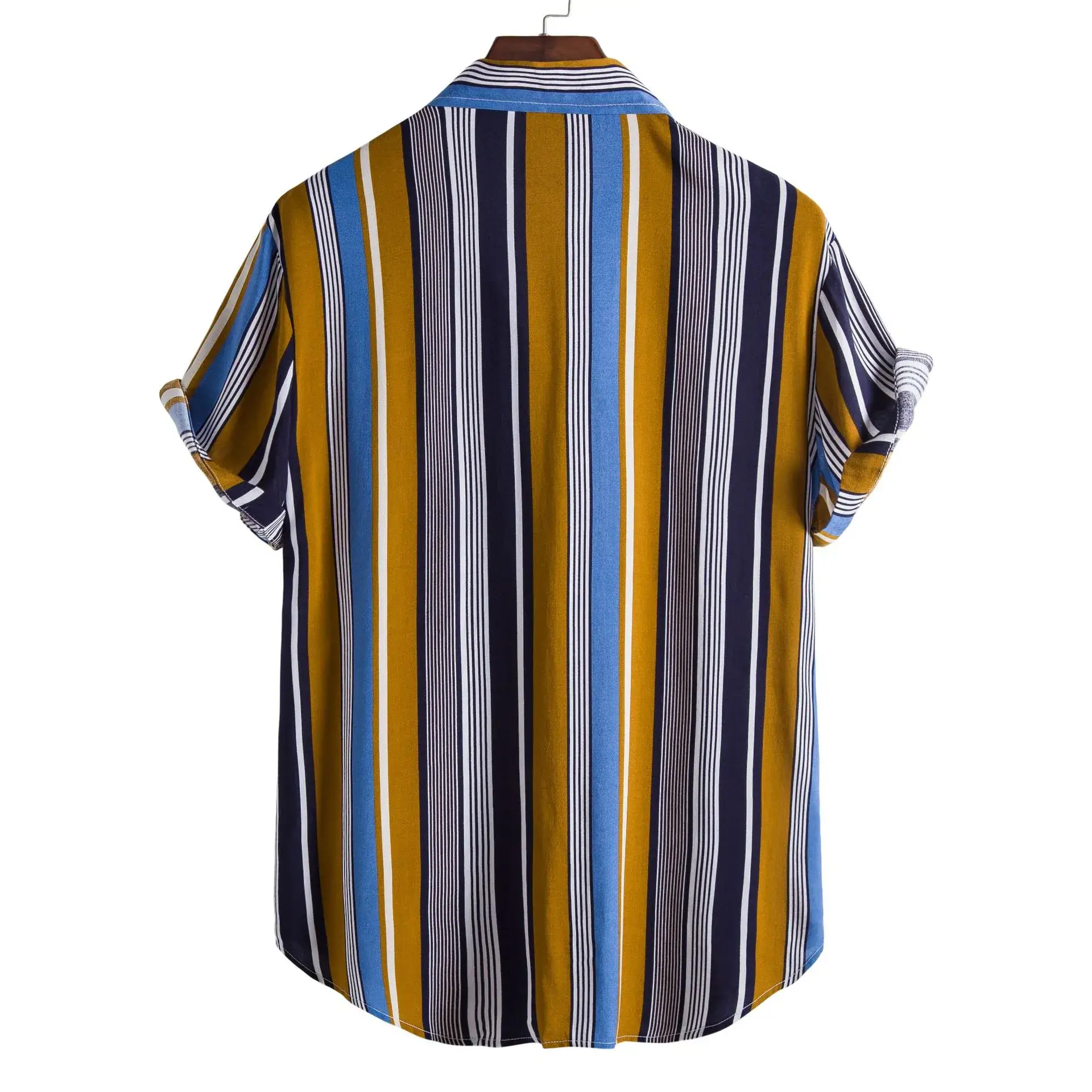 Men Striped Short Sleeve Shirt Blue Yellow Grey - Image 2