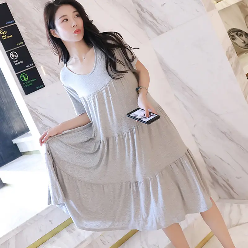 Black Modal Dress Large Size Loose Pajamas Women