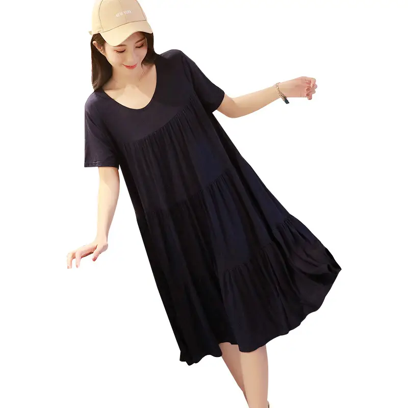 Black Modal Dress Large Size Loose Pajamas Women