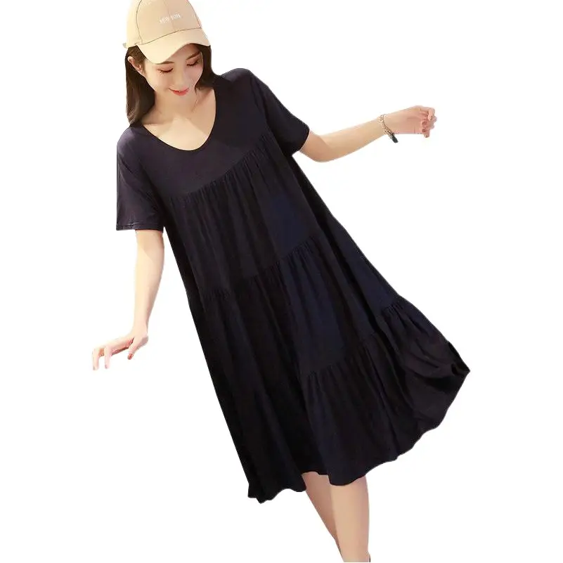 Black Modal Dress Large Size Loose Pajamas Women