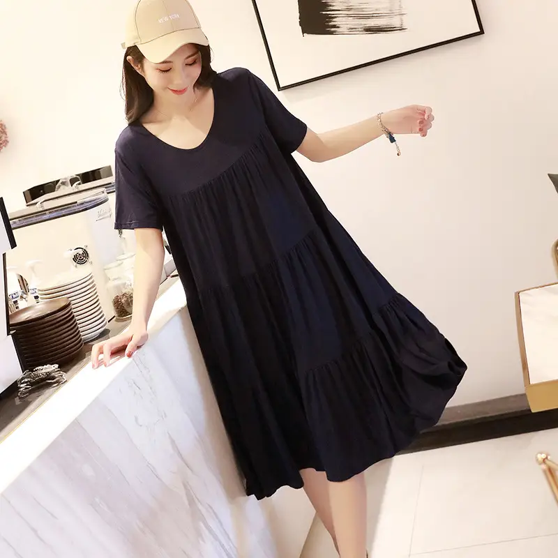 Black Modal Dress Large Size Loose Pajamas Women