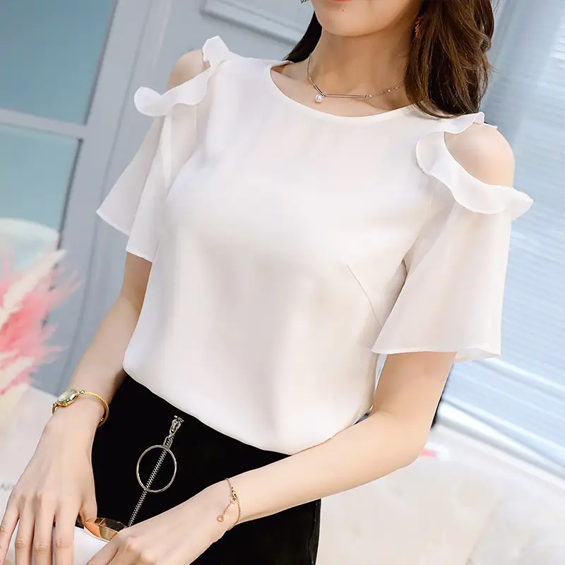 Red Cold Shoulder Ruffled Pullover Women's Top - Image 4