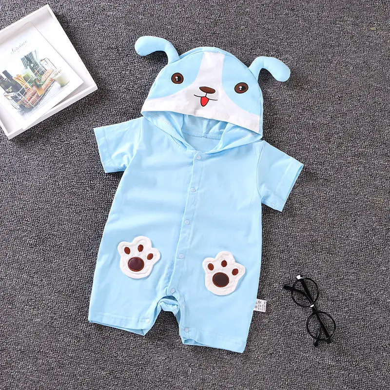 Baby Hooded Blue Short Sleeve Jumpsuit 3-1Yr - Image 2