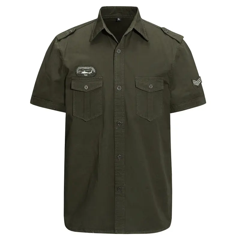 Men Navy Blue Military Style Short Sleeve Shirt 2024 - Image 6