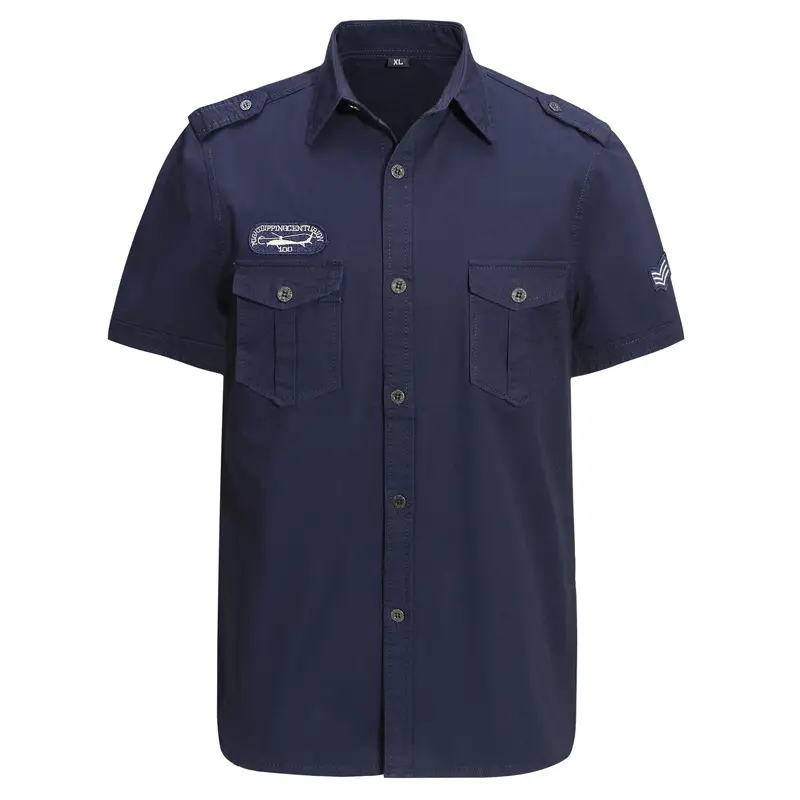 Men Navy Blue Military Style Short Sleeve Shirt 2024 - Image 7
