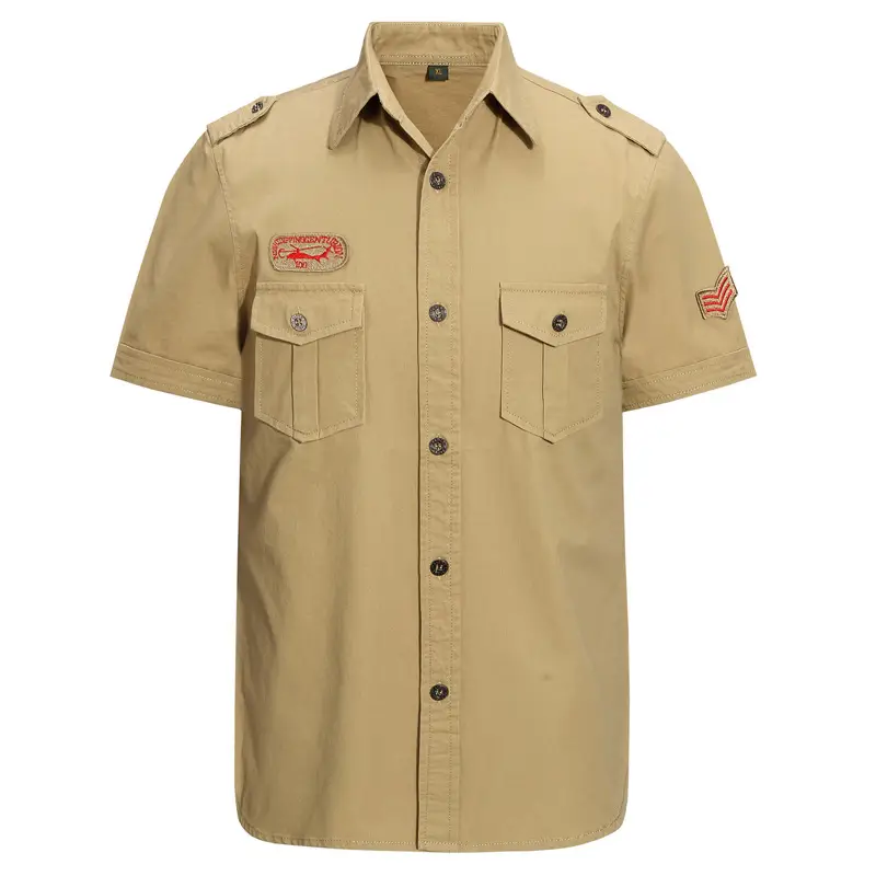Men Navy Blue Military Style Short Sleeve Shirt 2024 - Image 8