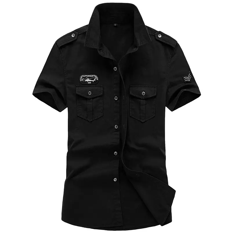 Men Navy Blue Military Style Short Sleeve Shirt 2024 - Image 2
