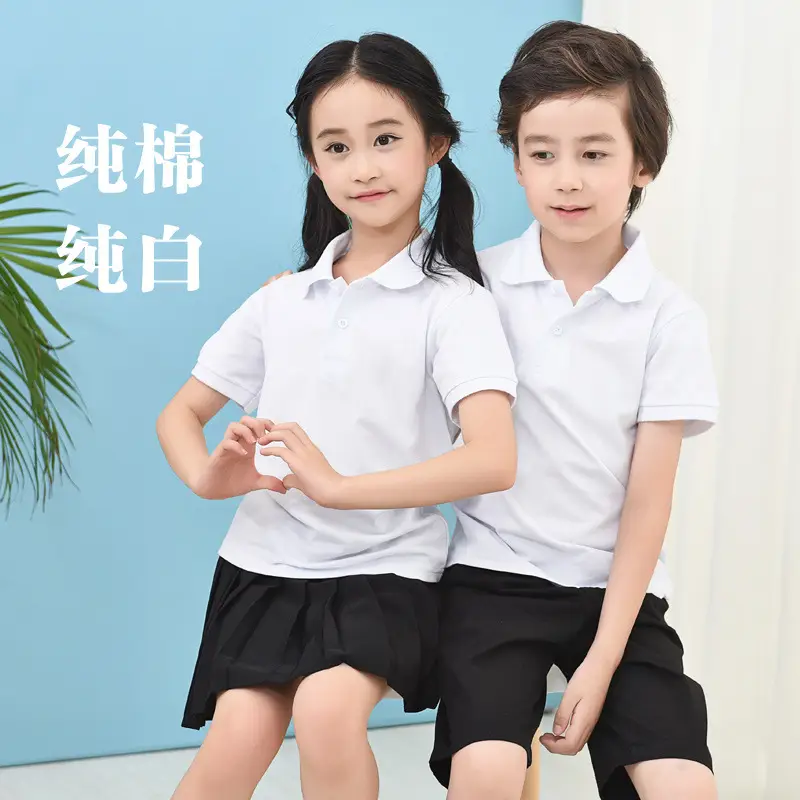 Children's Light Blue Polo T-Shirt Short Sleeve Cotton Boys Summer School Uniform - Image 15