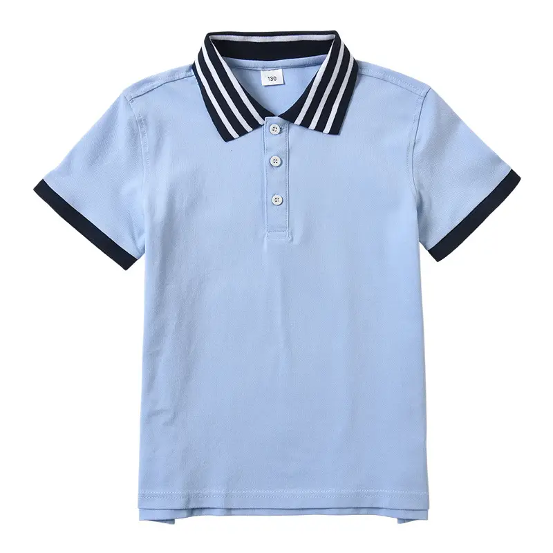 Children's Light Blue Polo T-Shirt Short Sleeve Cotton Boys Summer School Uniform - Image 13