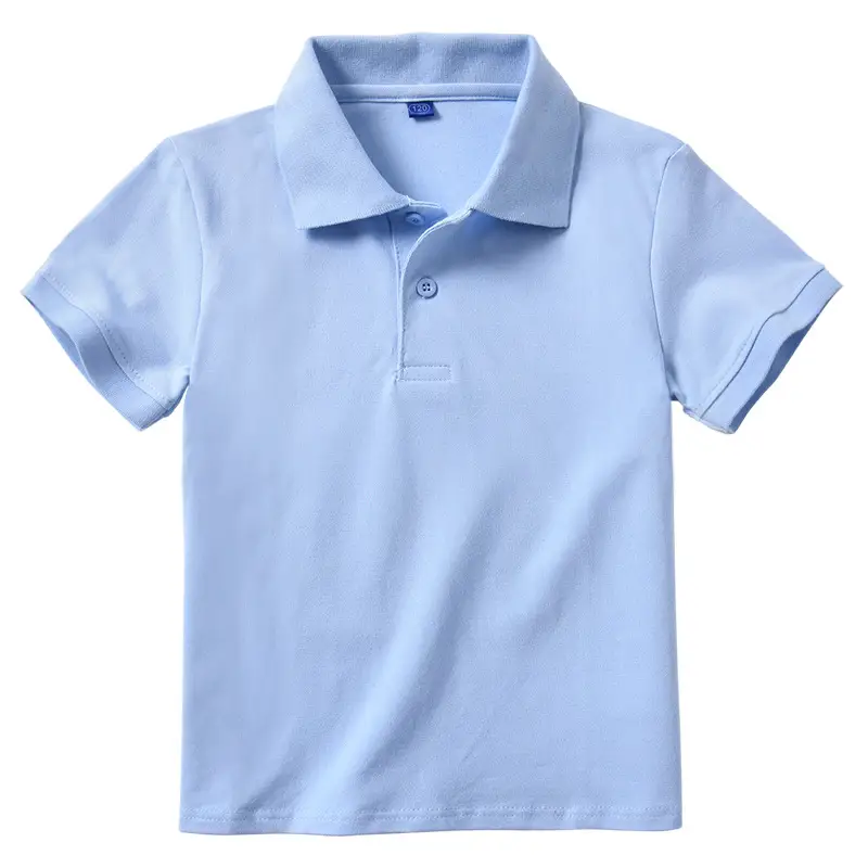 Children's Light Blue Polo T-Shirt Short Sleeve Cotton Boys Summer School Uniform - Image 11
