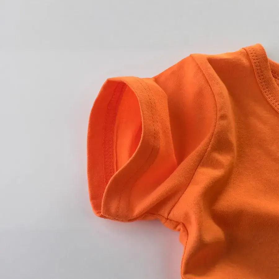 Orange Printed Korean Style Boys T-Shirt Pure Cotton Summer - Image 2
