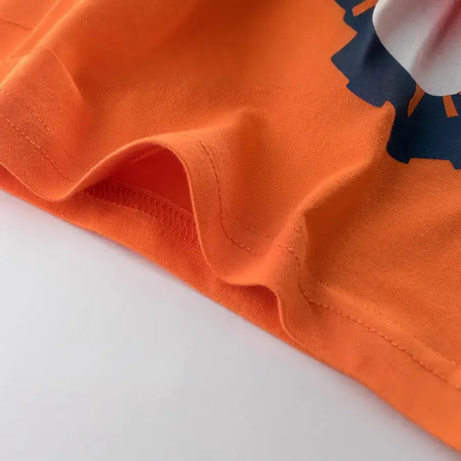 Orange Printed Korean Style Boys T-Shirt Pure Cotton Summer - Image 4
