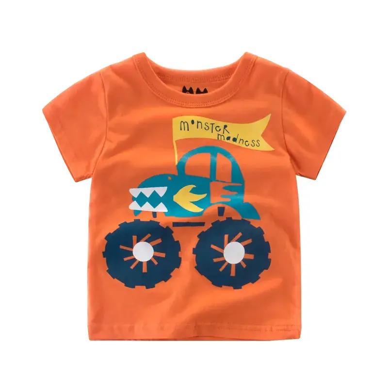 Orange Printed Korean Style Boys T-Shirt Pure Cotton Summer