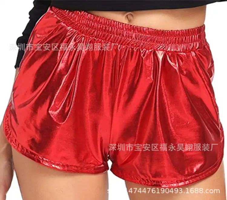 Green Shiny Women's Elastic Waist Shorts - Image 50