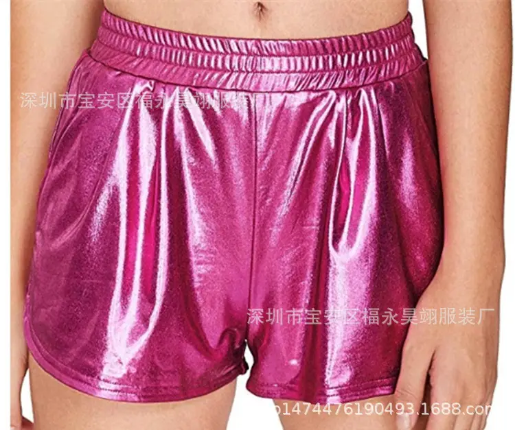 Green Shiny Women's Elastic Waist Shorts - Image 51