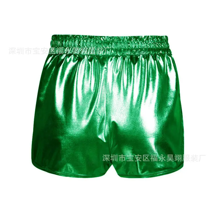 Green Shiny Women's Elastic Waist Shorts - Image 52