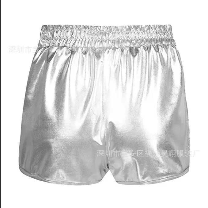 Green Shiny Women's Elastic Waist Shorts - Image 53