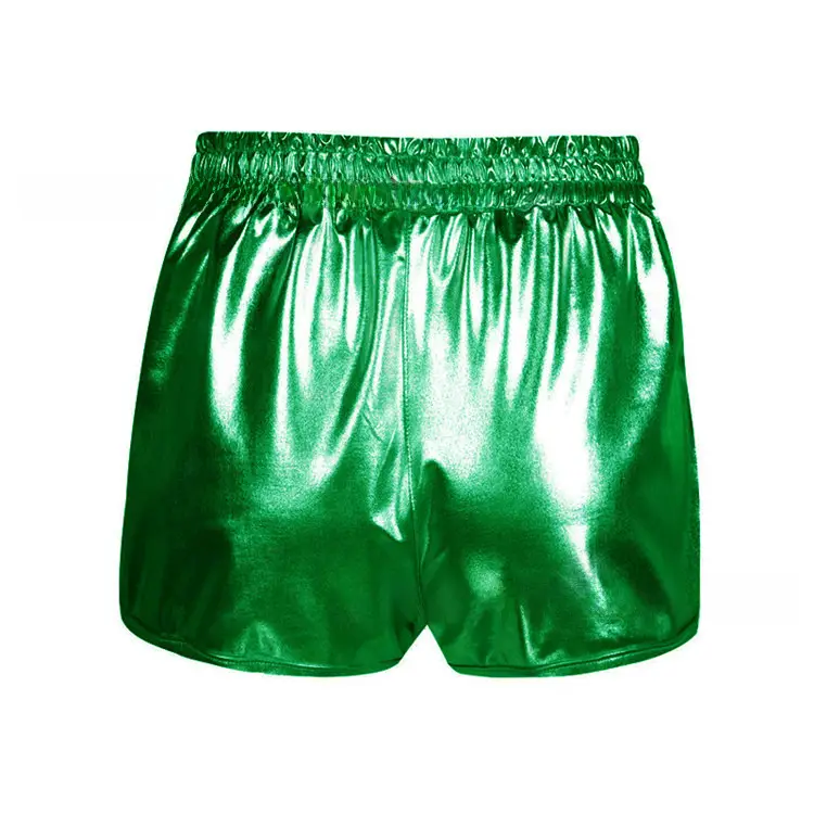 Green Shiny Women's Elastic Waist Shorts - Image 2