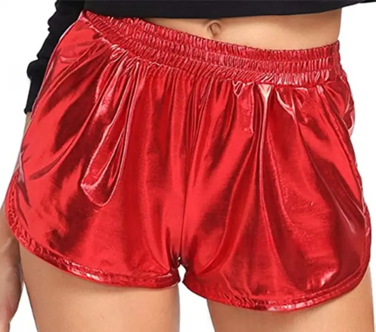 Green Shiny Women's Elastic Waist Shorts - Image 40