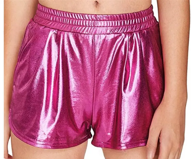 Green Shiny Women's Elastic Waist Shorts - Image 45