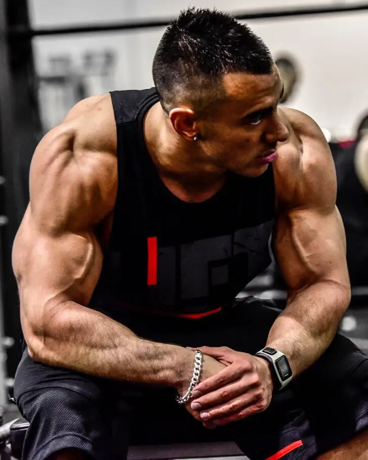 Men's Blue Gym Vest with Red White Logo