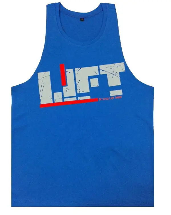 Men's Blue Gym Vest with Red White Logo