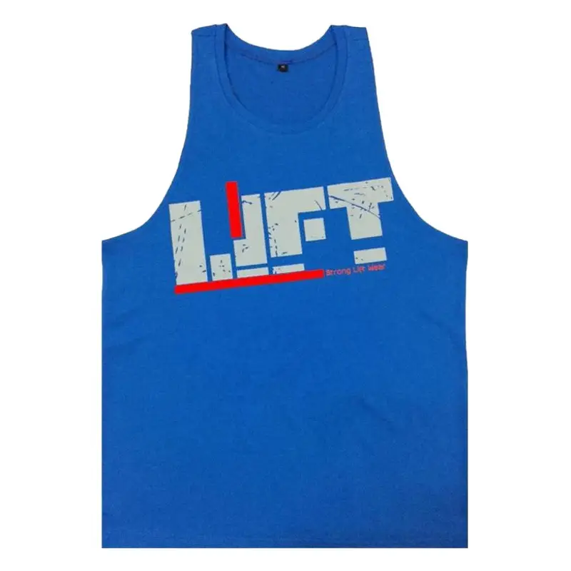 Men's Blue Gym Vest with Red White Logo