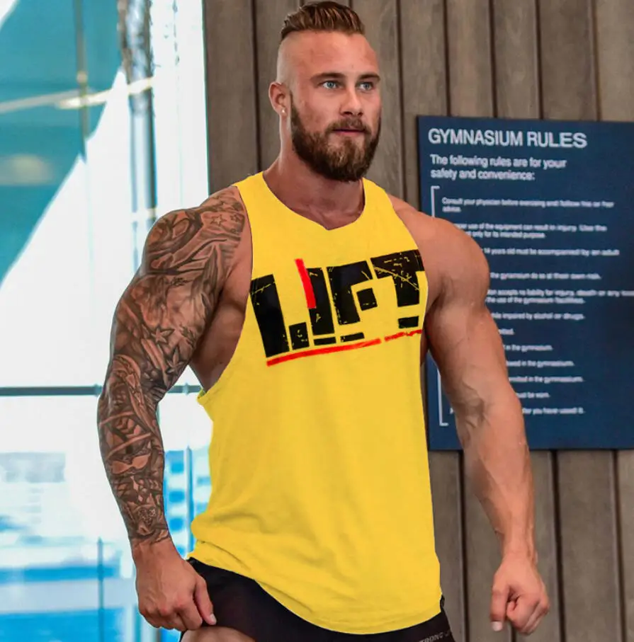 Men's Blue Gym Vest with Red White Logo