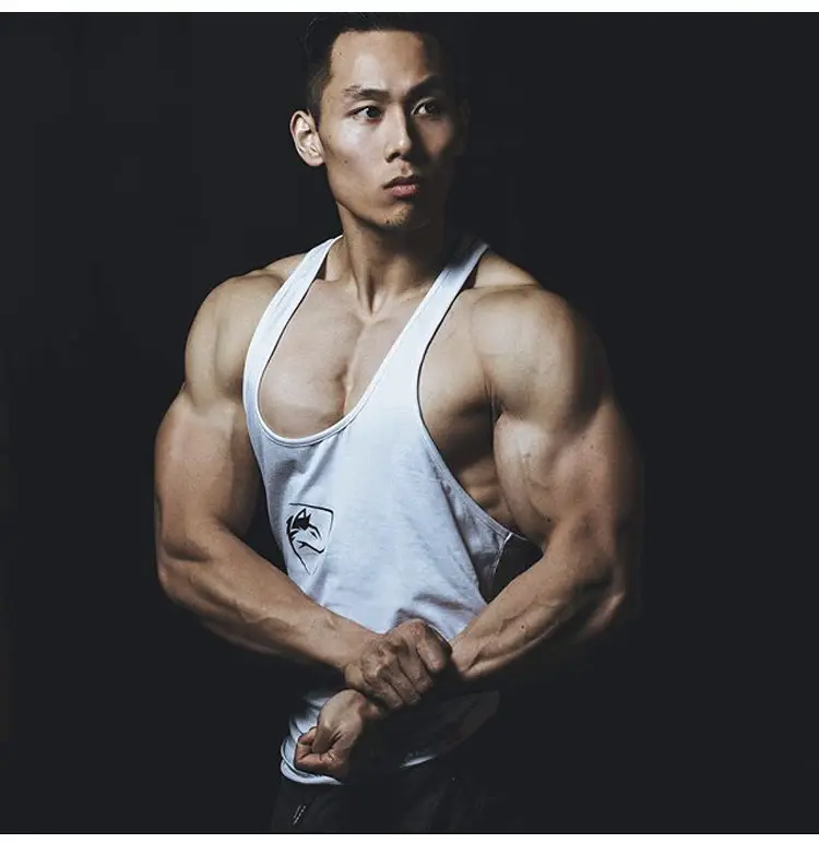 Men's White Muscle Logo Camisole Summer Fitness - Image 8