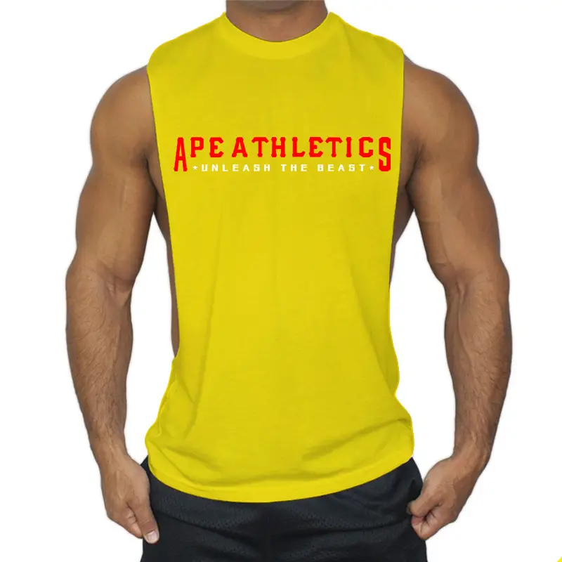 Men Sleeveless Fitness Vest Yellow Sports Wear - Image 4