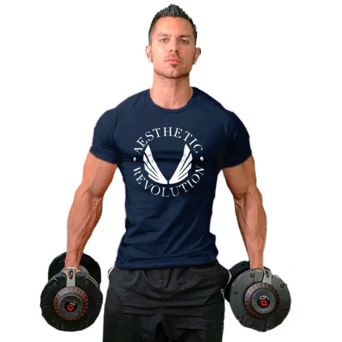 Men Fitness Bodybuilding T-Shirt Stretch Navy
