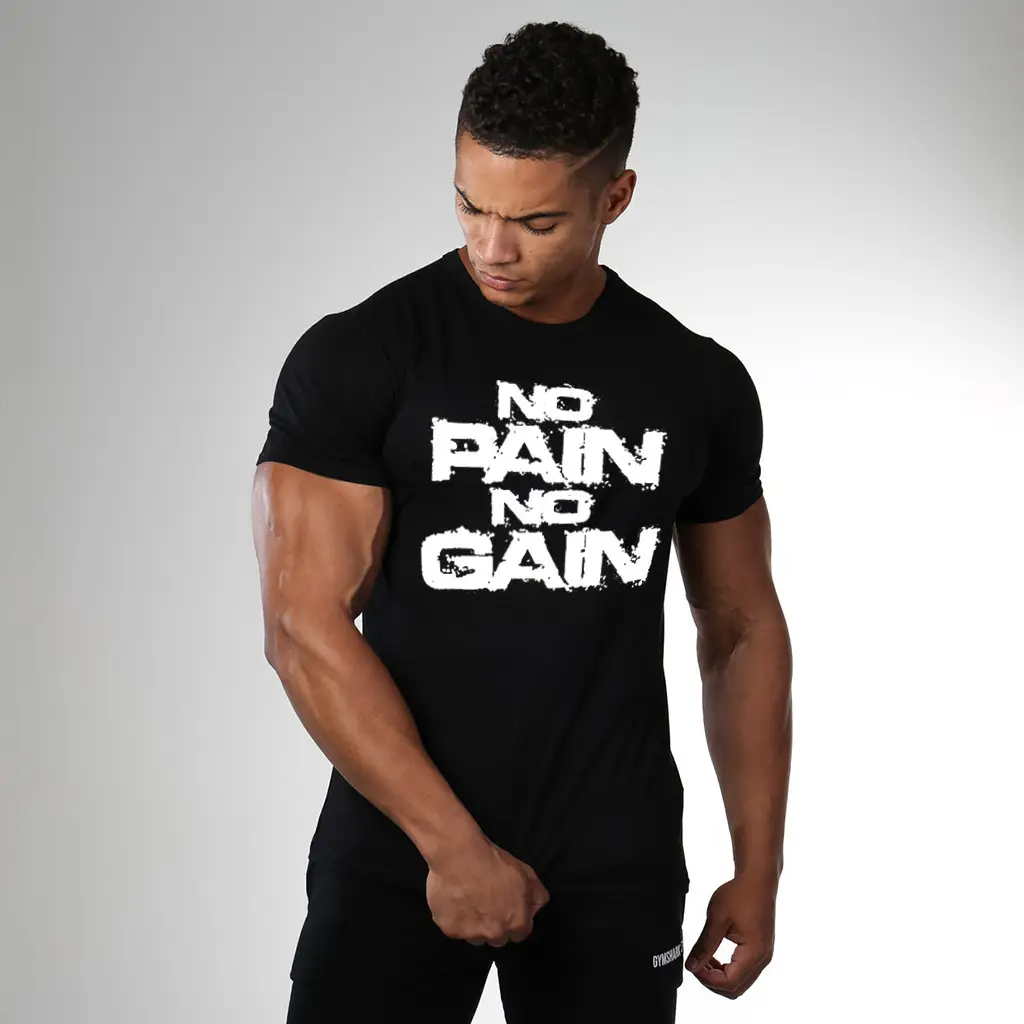 Men's No Pain No Gain Fitness T-Shirt White Short Sleeve