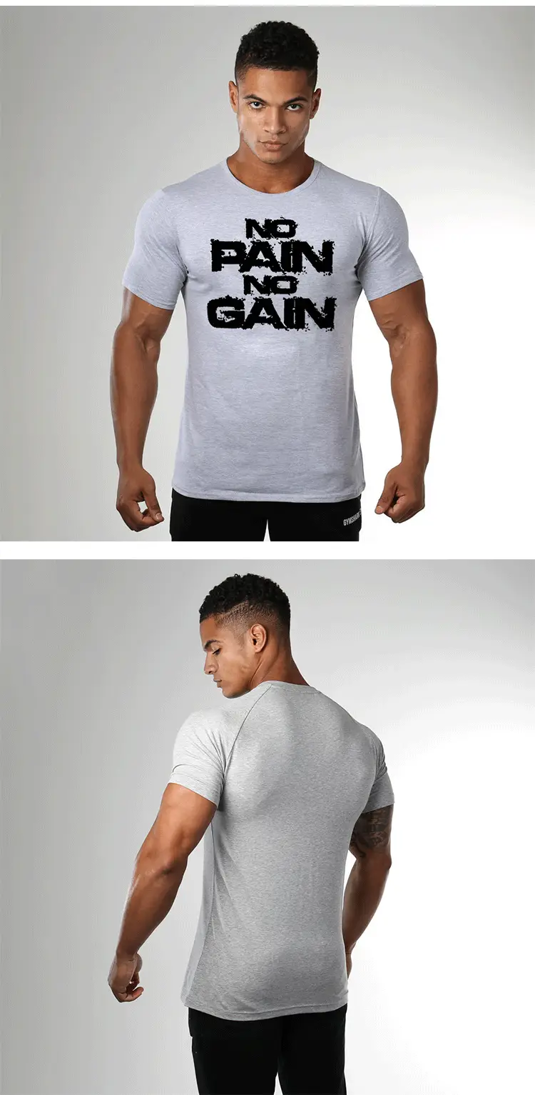 Men's No Pain No Gain Fitness T-Shirt White Short Sleeve — feature 12