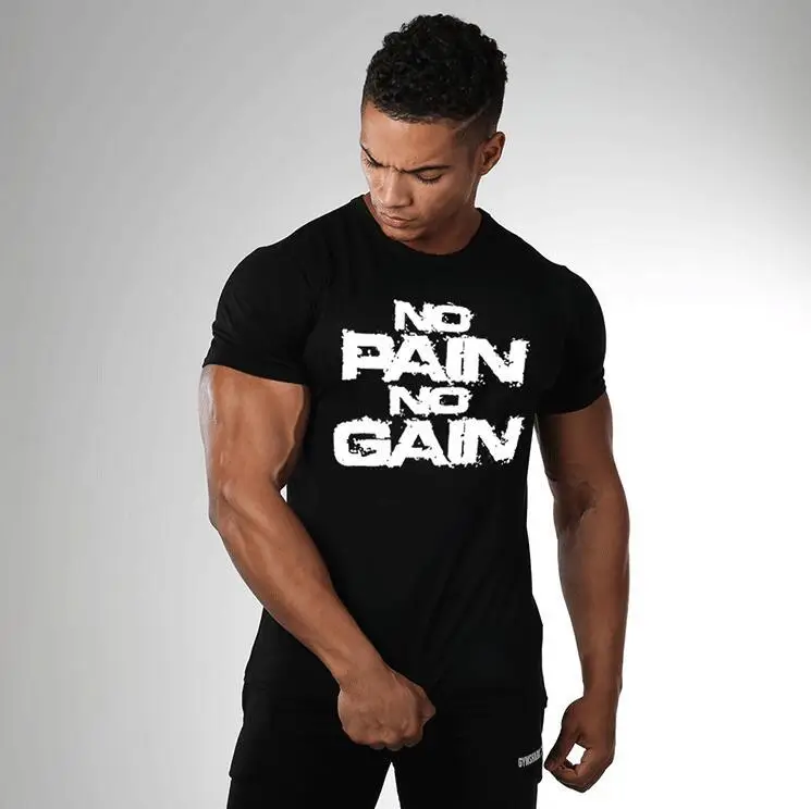 Men's No Pain No Gain Fitness T-Shirt White Short Sleeve