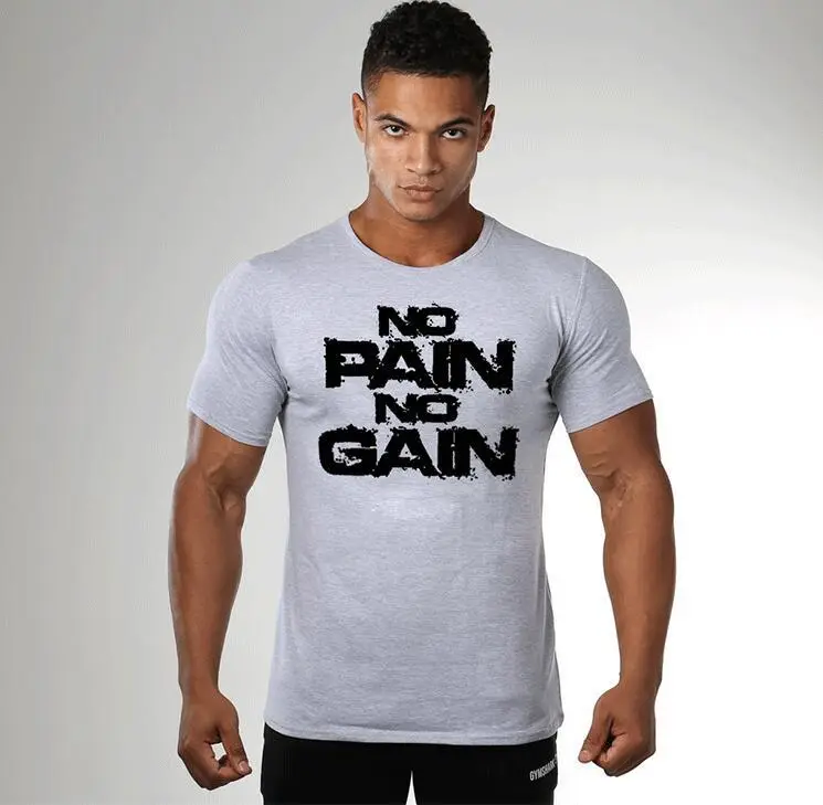 Men's No Pain No Gain Fitness T-Shirt White Short Sleeve