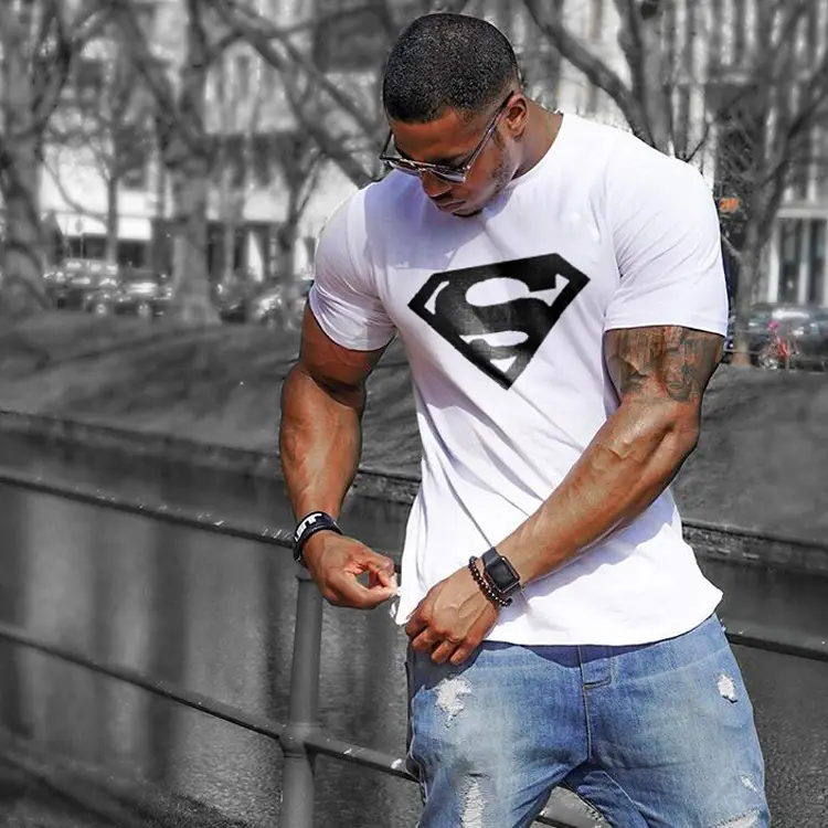 Men Black Superman Fitness T-Shirt Short Sleeve - Image 8