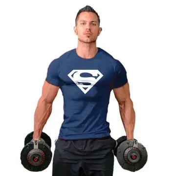 Men Black Superman Fitness T-Shirt Short Sleeve - Image 10