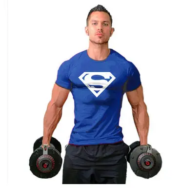 Men Black Superman Fitness T-Shirt Short Sleeve - Image 6